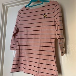 Parisian-style boatneck striped top w/ sequin bee